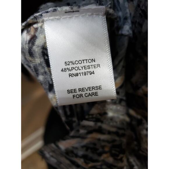 One World Gray Black Blouse SP Gray Black Embellished V Neck Stretch Boho Print - Picture 10 of 12